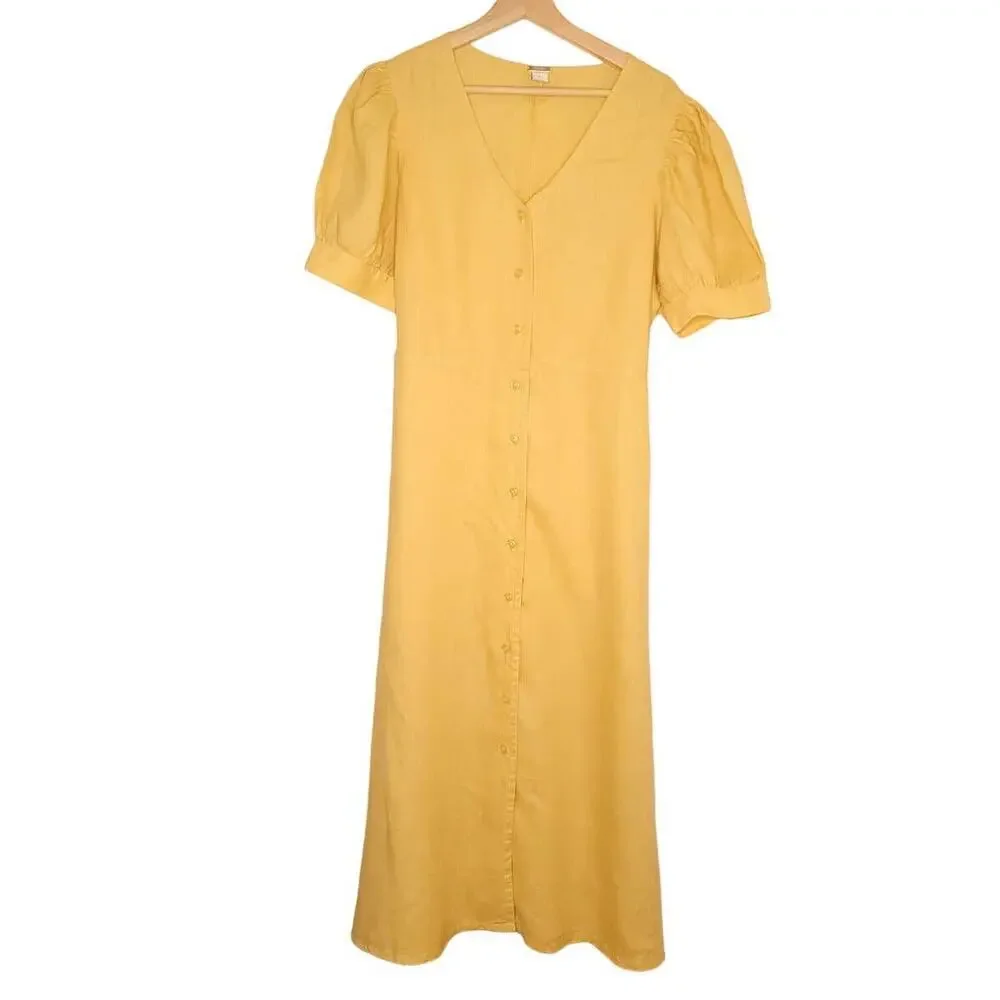 Magaschoni Yellow Linen Button Up Tie Dress - Picture 2 of 7